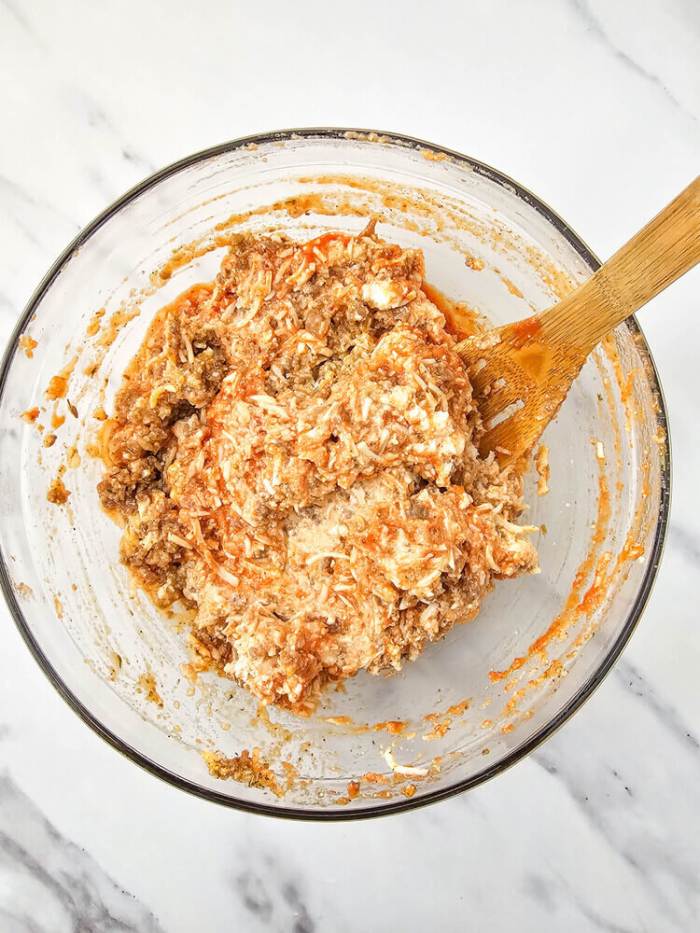 stuffed shells filling in mixing bowl