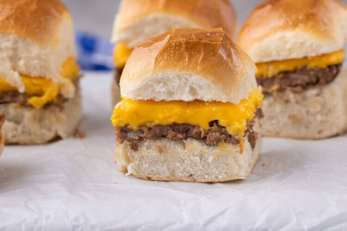White Castle Burger Copycat Recipe on a table.