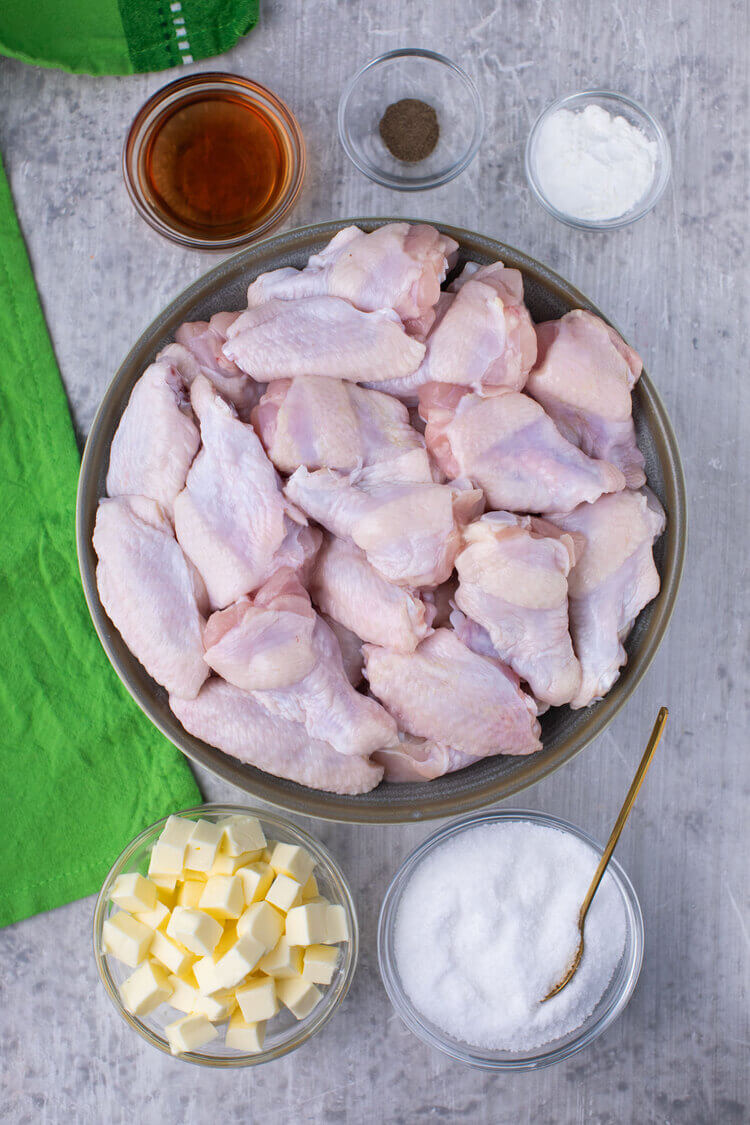 Salt and Vinegar Chicken Wings ingredients on a table.