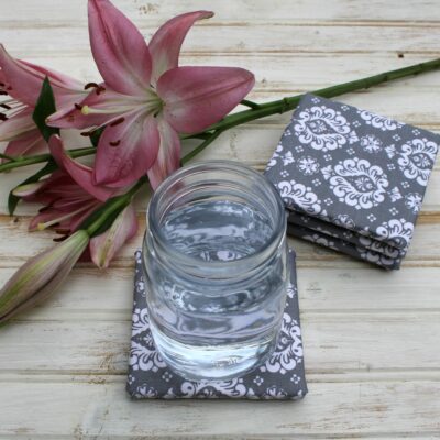 DIY Fabric Coasters made with ceramic tiles