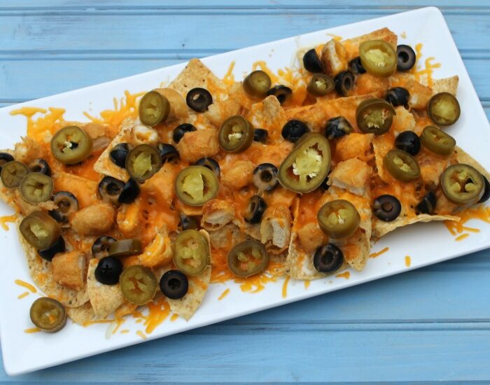 Chicken Nachos with Olives & Jalapenos