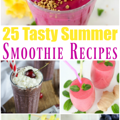 Smoothies are such a refreshing treat and perfect for the hot summer weather. This list of 25 tasty summer smoothie recipes is sure to delight!