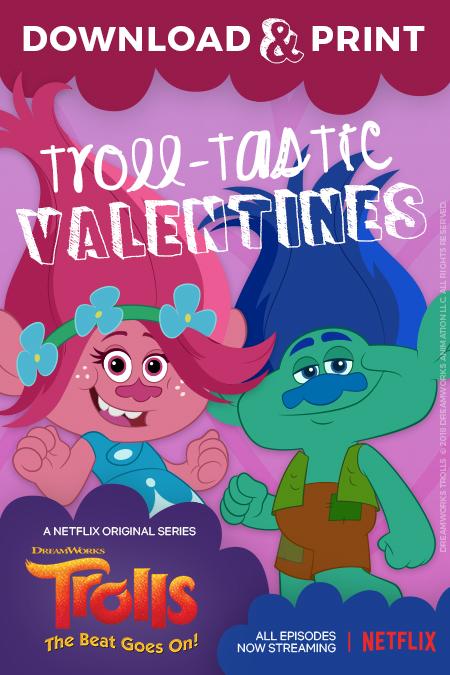 Printable Trolls Valentines Cards