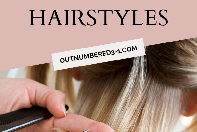 Woman with blonde hair getting haircut with scissors