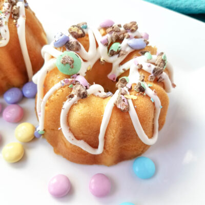 Easter M&Ms mini bundt cake recipes from cake mix
