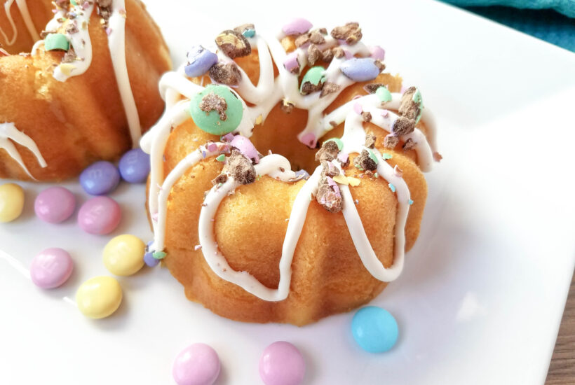 Easter M&Ms mini bundt cake recipes from cake mix