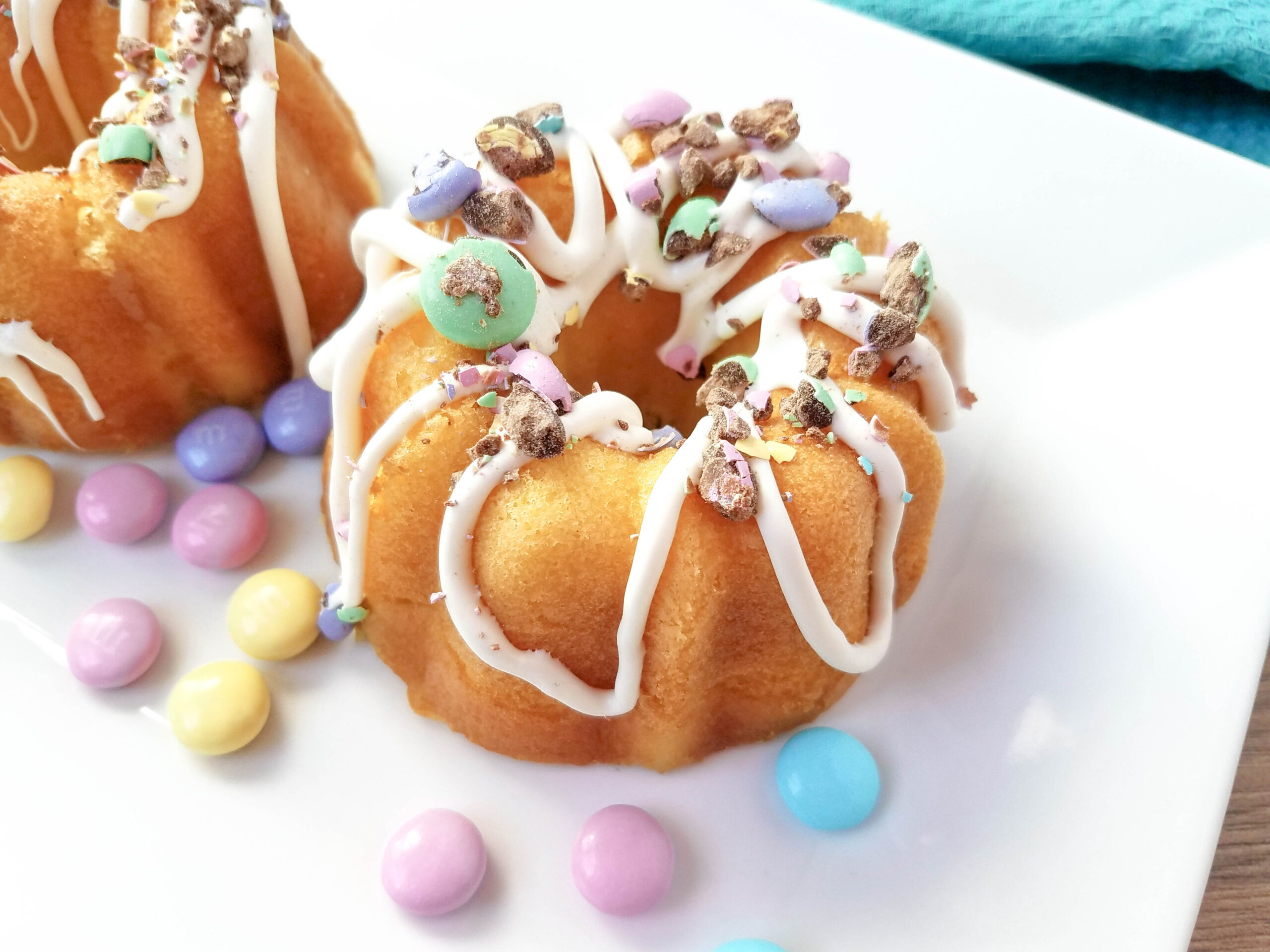 Easter M&Ms mini bundt cake recipes from cake mix