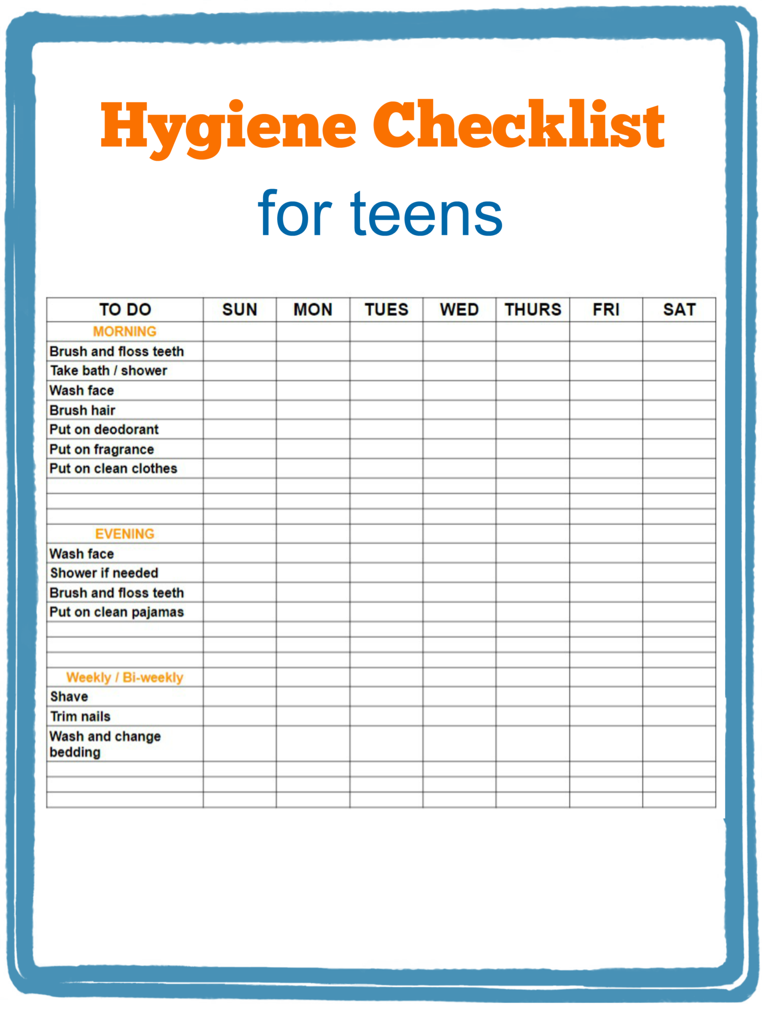 Printable Teenage Hygiene Worksheets &amp; Self Care Tips - Outnumbered 3 to 1