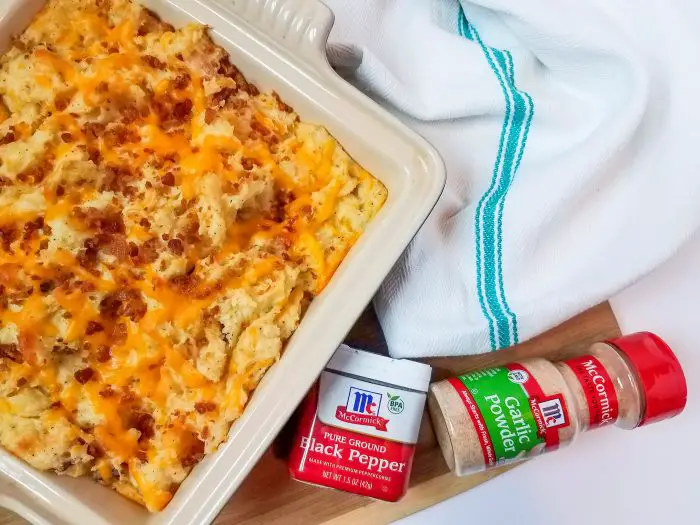 loaded mashed potato casserole with McCormick spices