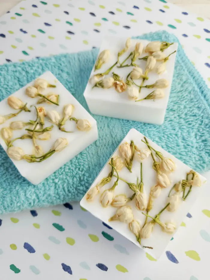 making soap with jasmine petals