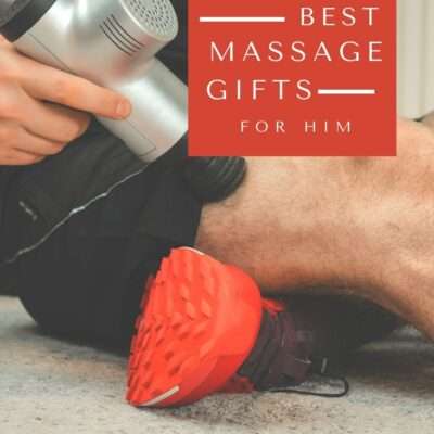 mens massage gifts - man using massage gun on leg