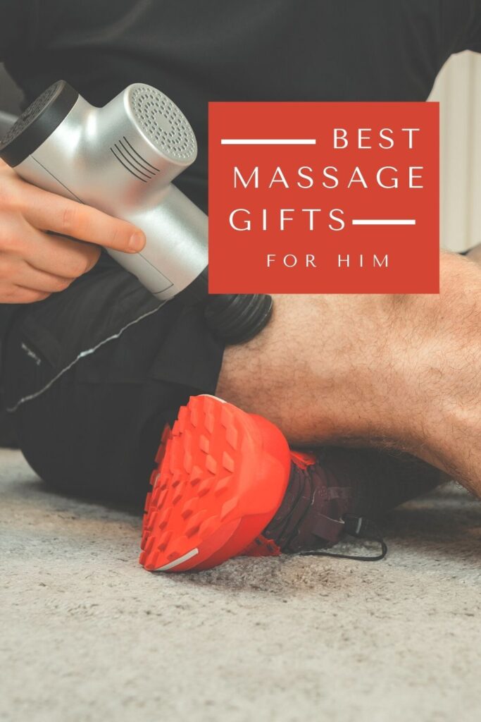 mens massage gifts - man using massage gun on leg