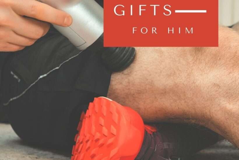 mens massage gifts - man using massage gun on leg