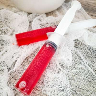 red jello syringe shots up close