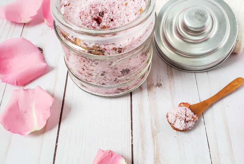 Bath Salts Recipe with Rose Petals with Fresh Petals