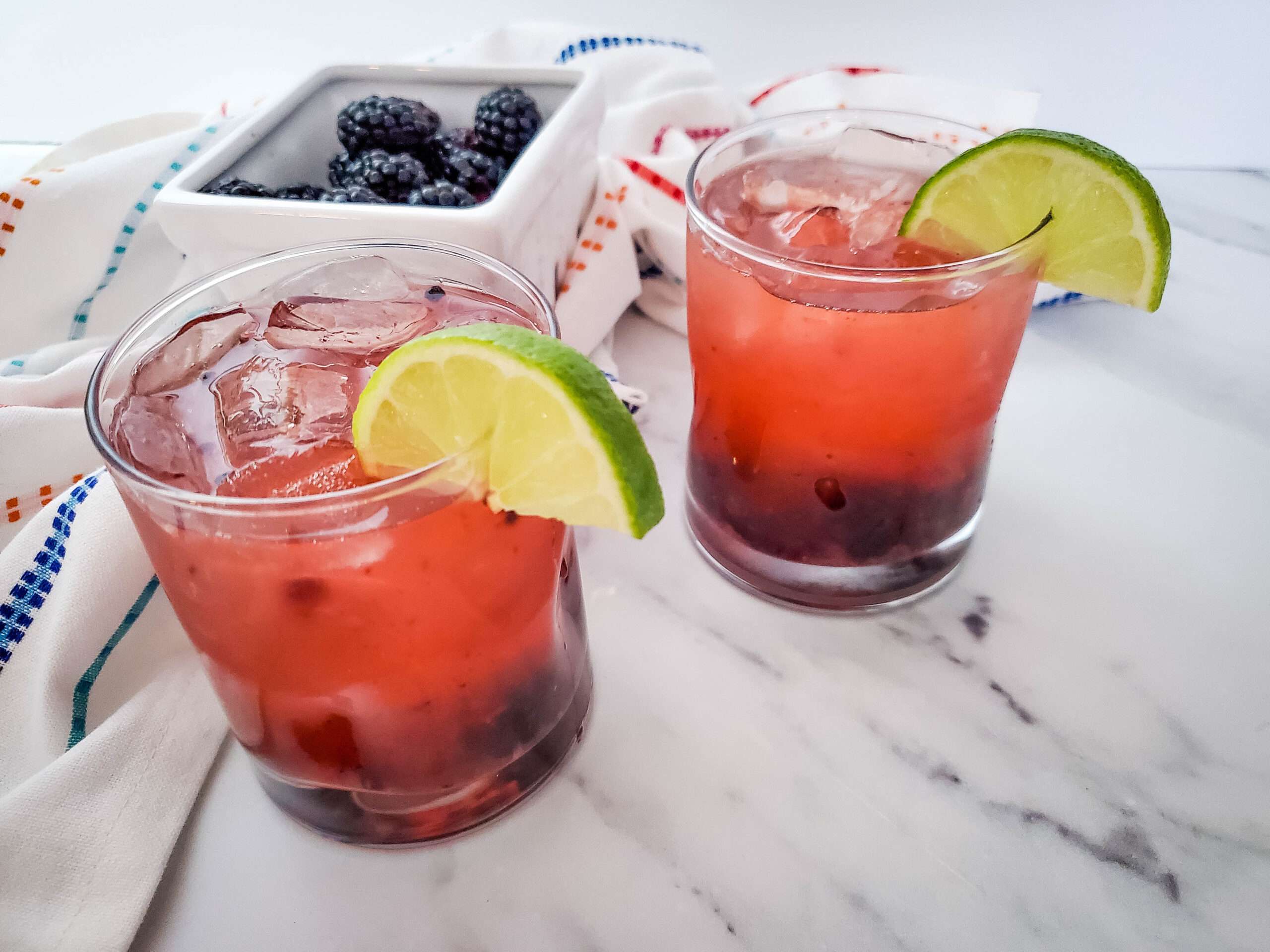 Blackberry Whiskey Lemonade with blackberry basket