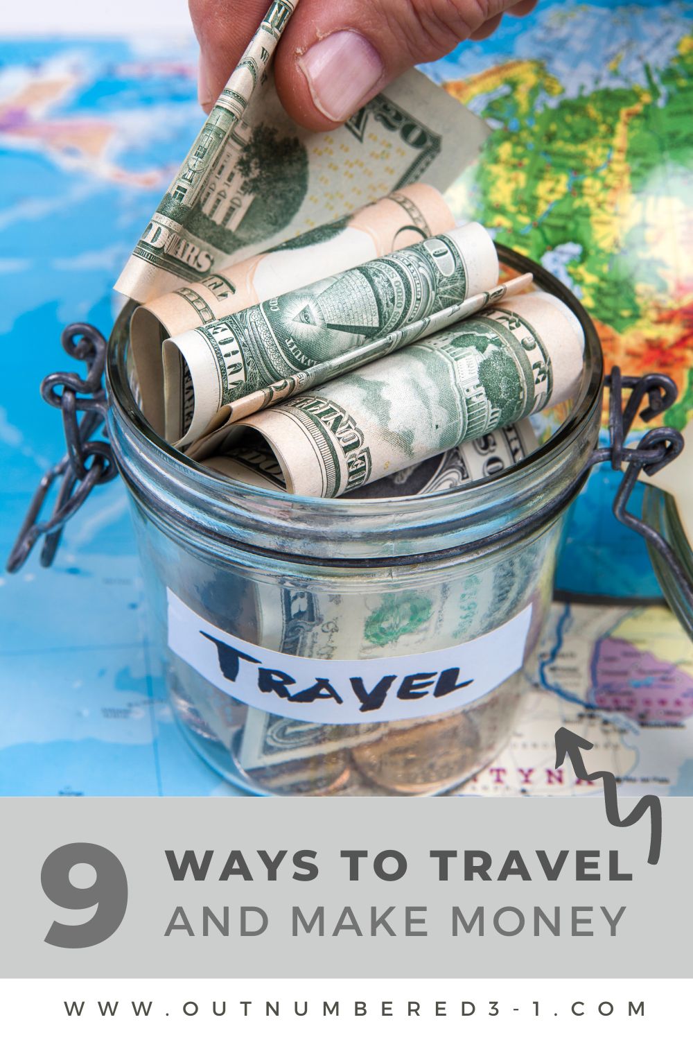 traveling and earning money - money in jar on map