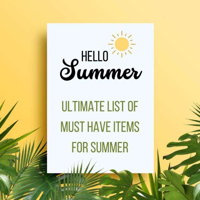 summer guide graphic with text leaves and a sun