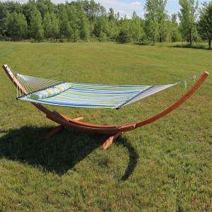 Sunnydaze 2-Person Double Quilted Hammock with Wooden Stand stock image