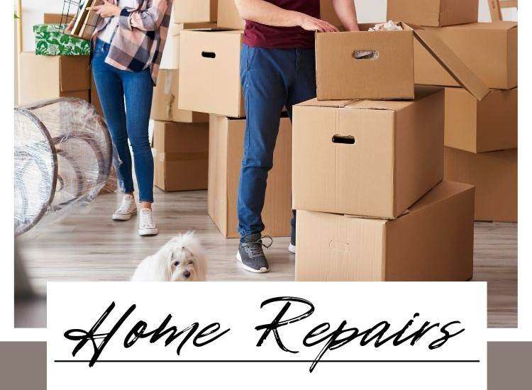 Home Repairs To Consider Before Moving - woman and man with moving boxes and a dog