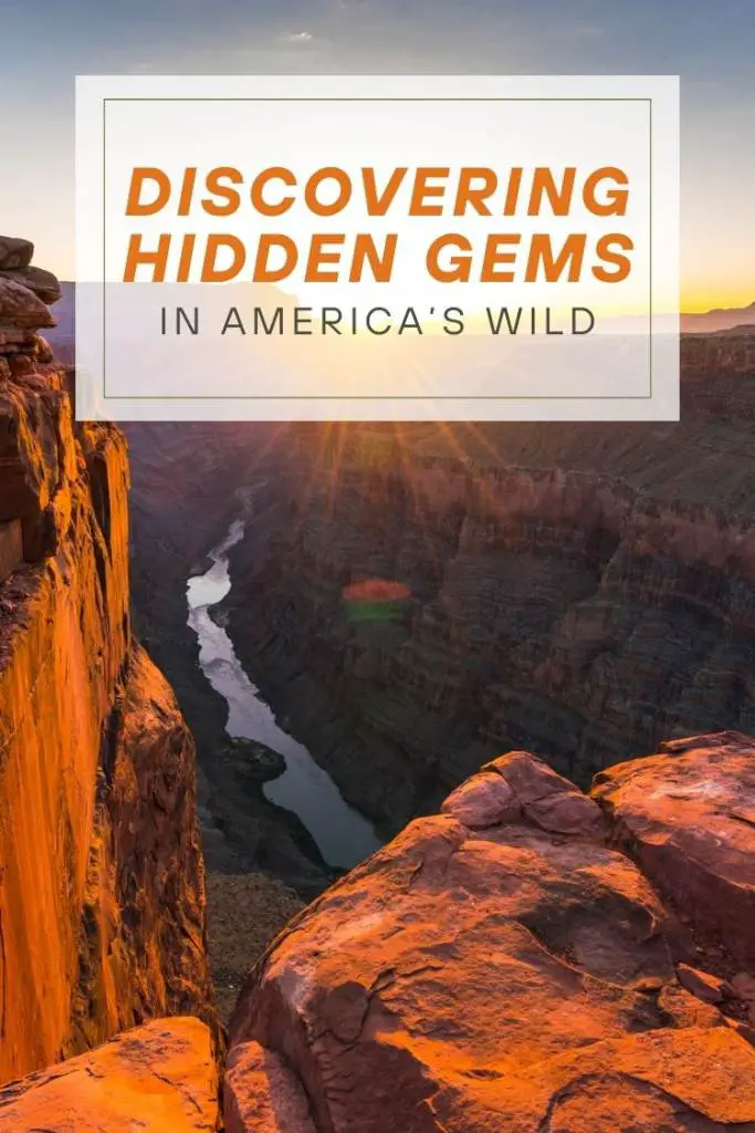 grand canyon with stream going through - text: Discovering Hidden Gems in America’s Wild