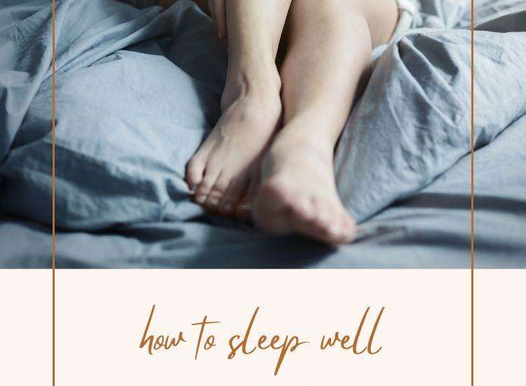 person's legs on a bed with hand holding onto sore spot - text on image reads: Sleep Well Despite Leg Pain When Lying Down at Night