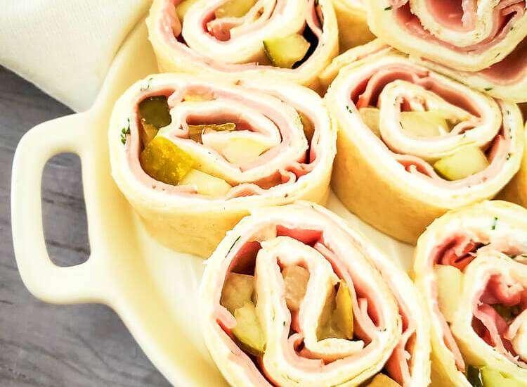 Ham and Pickle Pinwheels on a plate
