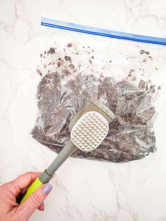 crushing cookies for Oreo Truffles