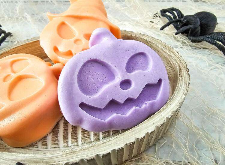 upclose of Jack O Lantern Vanilla Apple Soap Bars