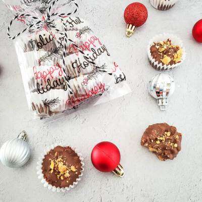 nut clusters with Christmas balls and decorative towel