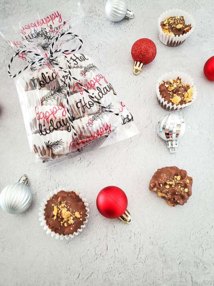 nut clusters with Christmas balls and decorative towel