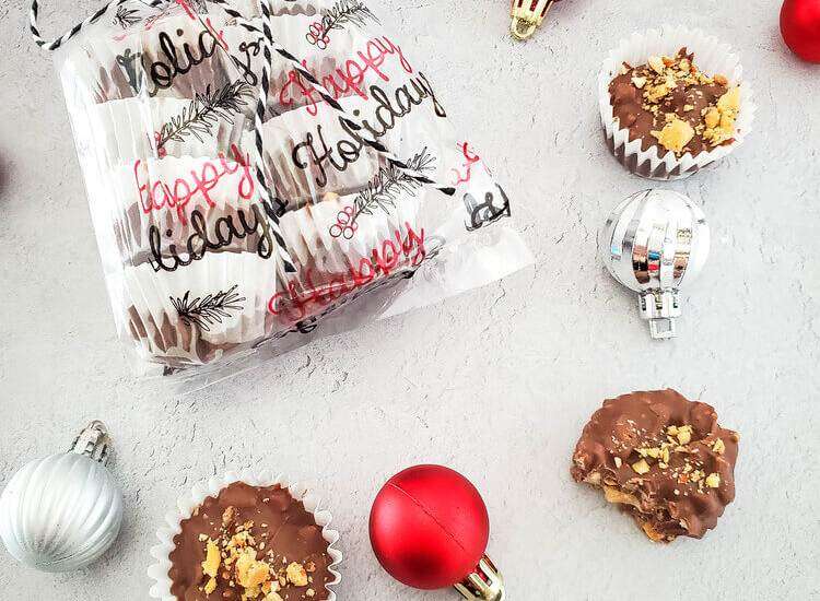 nut clusters with Christmas balls and decorative towel