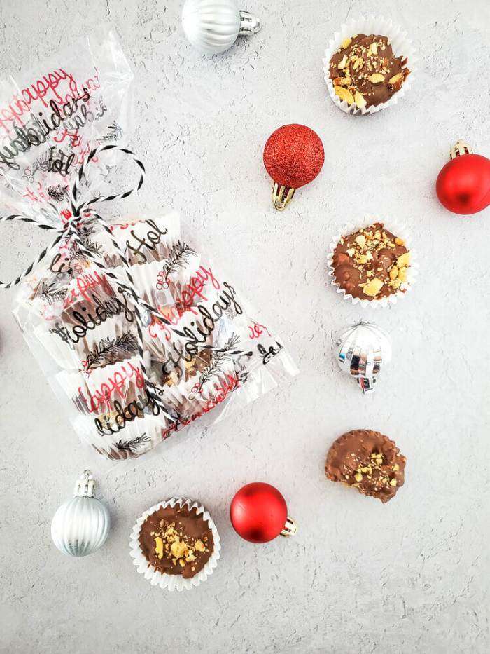 nut clusters with Christmas balls and decorative towel