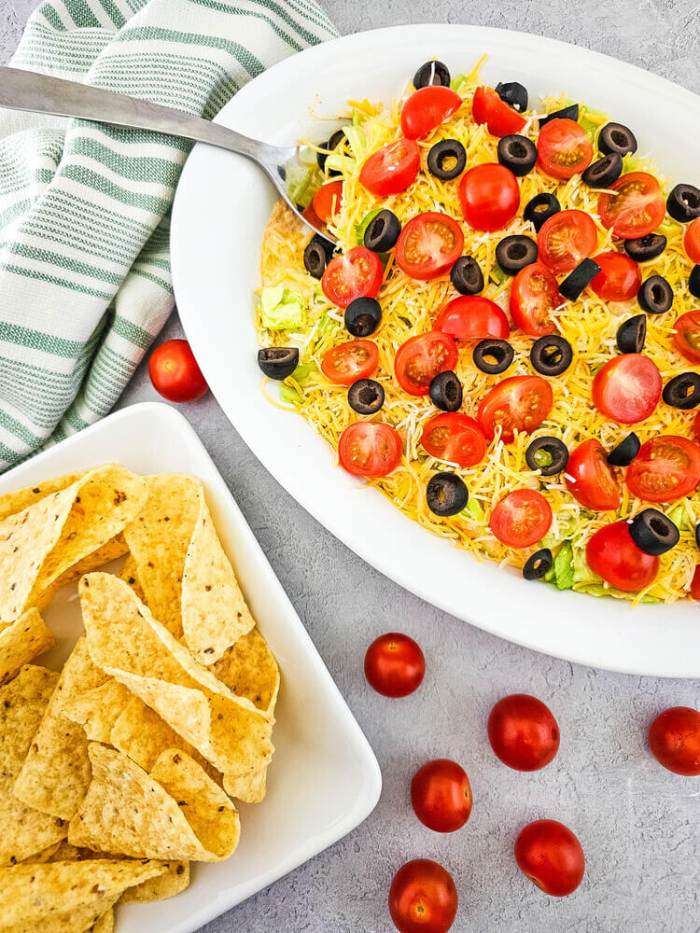 cream cheese taco dip in a white bowl