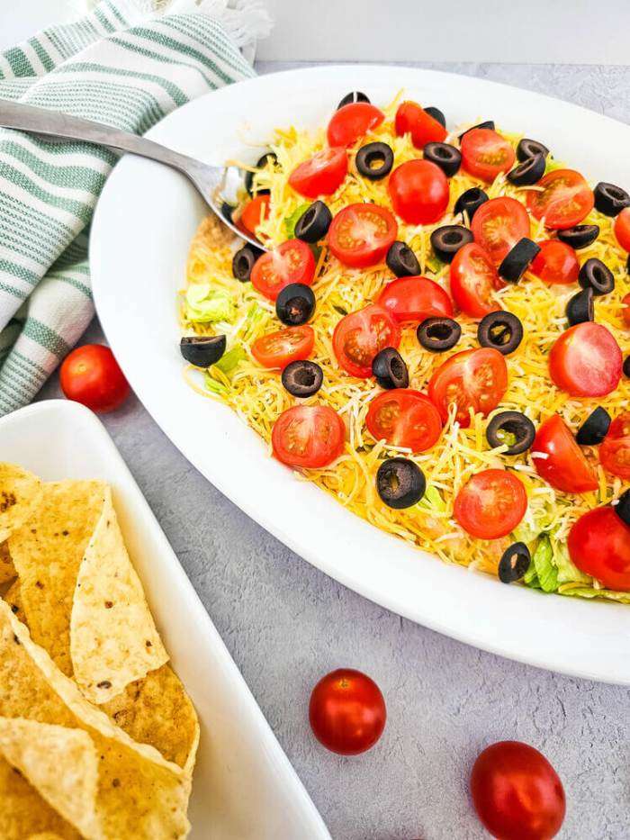 cream cheese taco dip in a white bowl