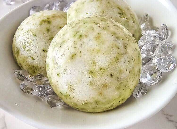Peppermint Salt Scrub Bars in a white bowl