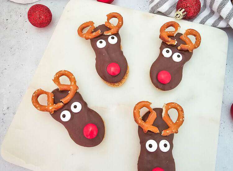 Rudolph Nutter Butters Cookies on parchment paper