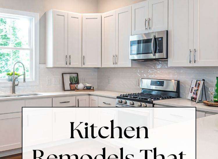 text: Kitchen Remodels That are Child Proof white kitchen with cabinets