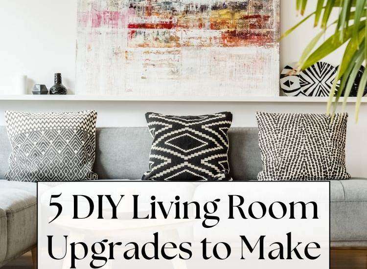 DIY Living Room Upgrades - couch with colorful painting above it