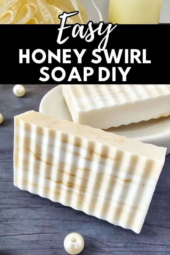 honey soap bar close up
text: easy honey swirl soap diy