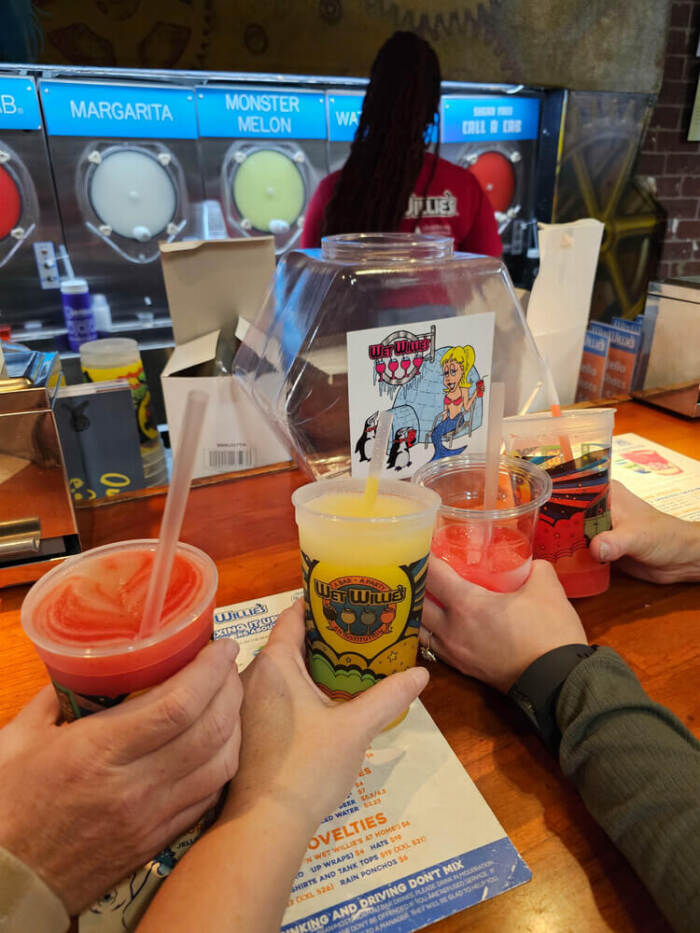 drinks in hand at wet willies - short getaway to Savannah