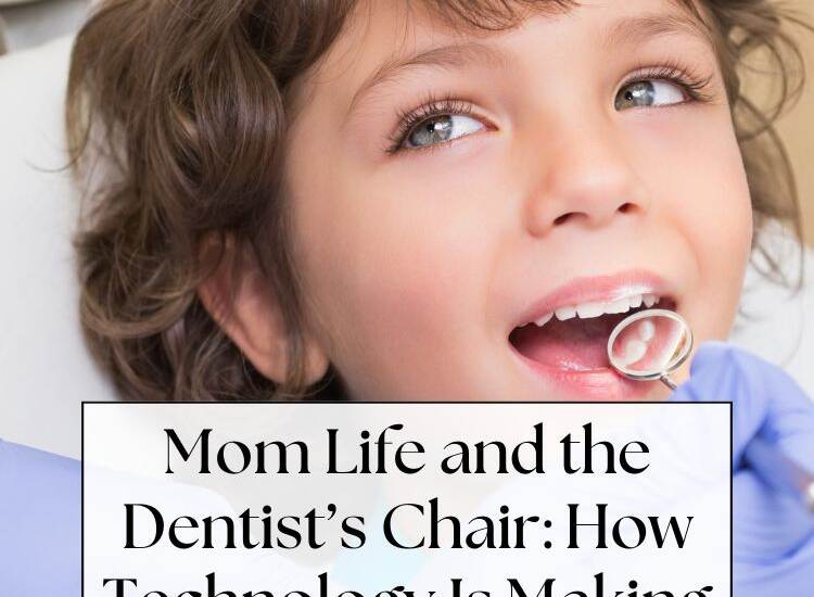 kid with brown hair in dental chair - text: Mom Life and the Dentist’s Chair: How Technology Is Making Family Appointments Easier