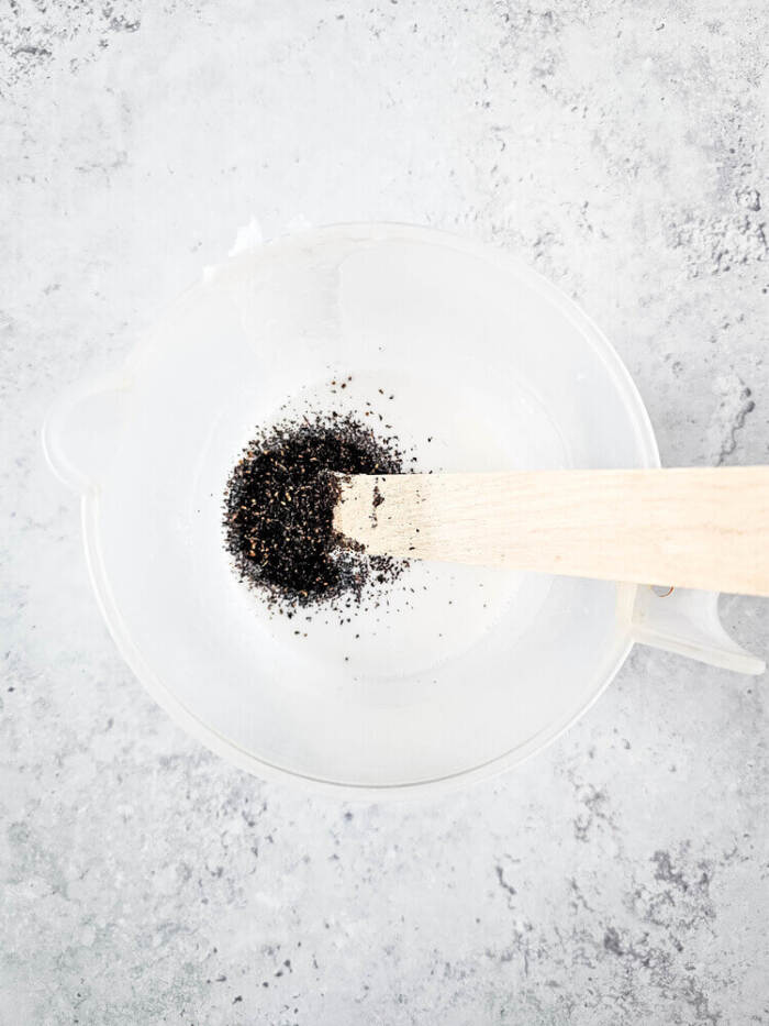 chia seeds in the melted soap