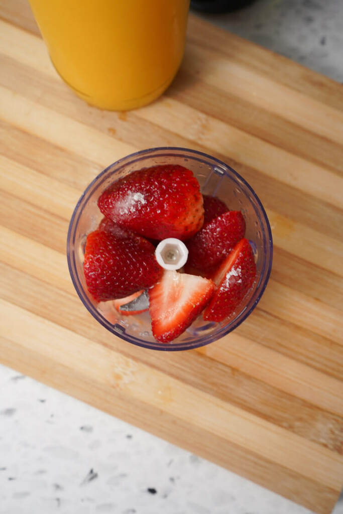 strawberries in a food blender