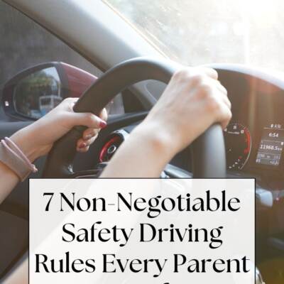 hands on steering wheel - text: 7 Non-Negotiable Safety Driving Rules Every Parent Must Enforce