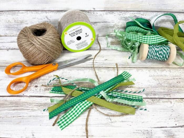 making ribbon for the pumpkins