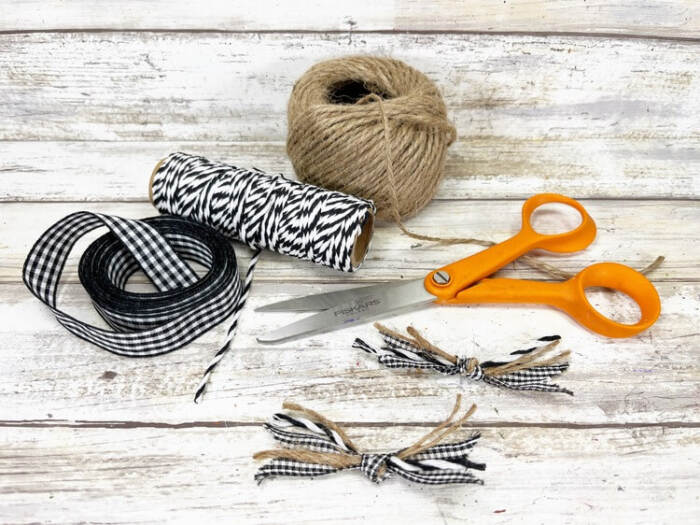 Making the ribbons for the pumpkins