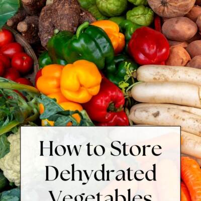 colorful vegetable assortment Text: How to Store dehydrated Vegetables