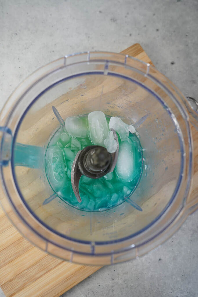 Frozen Blue Cocktails ingredients in the blender