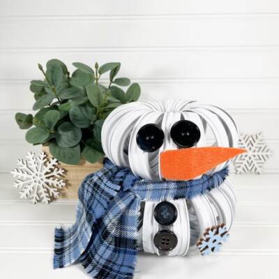 Mason Jar Lid Snowman DIY with a plant in the background